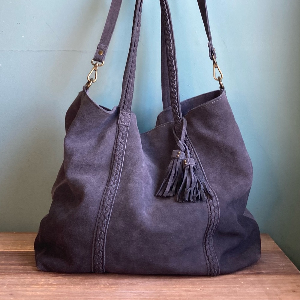 Moda Luxe Slouchy Suede Leather Hobo Tote Bag - Picture 6 of 14
